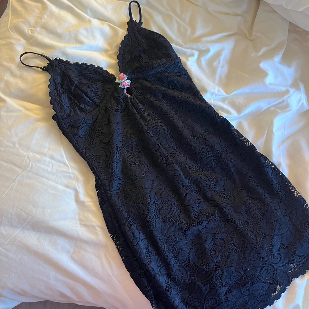 REVOLVE Navy Floral Lace Mini Slip Dress